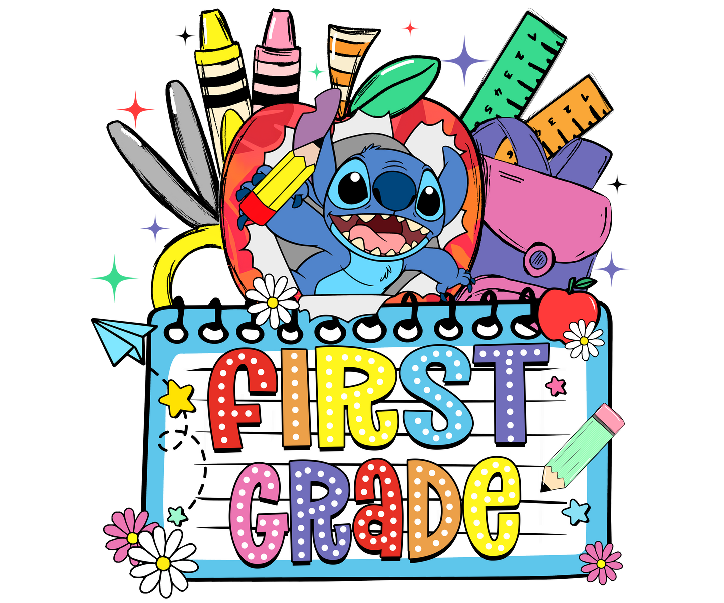 1001-Blue Alien Crayon Back to School Shirt