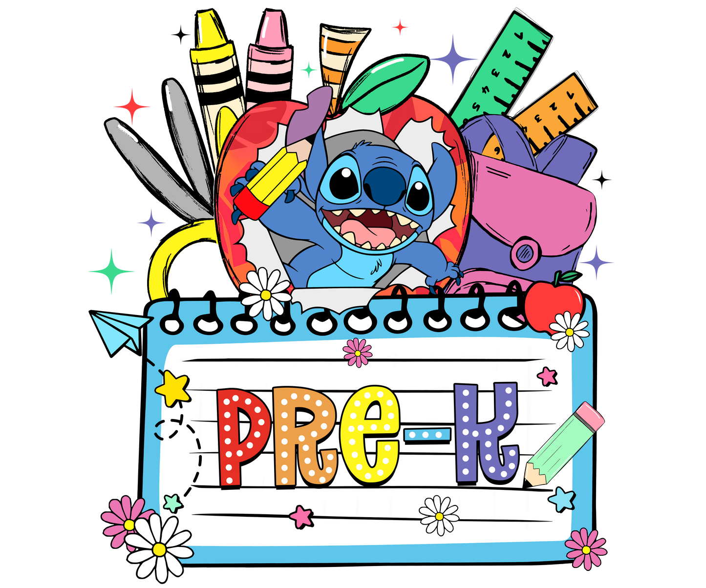 1001-Blue Alien Crayon Back to School Shirt