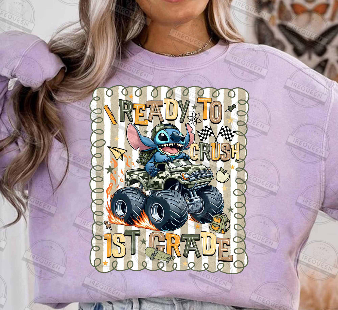1027 - Blue Alien Back to School Moster Truck Brown