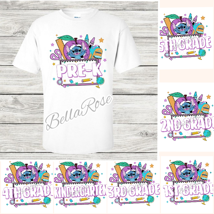 1003-Blue Alien Purple Apple Back to School Shirt