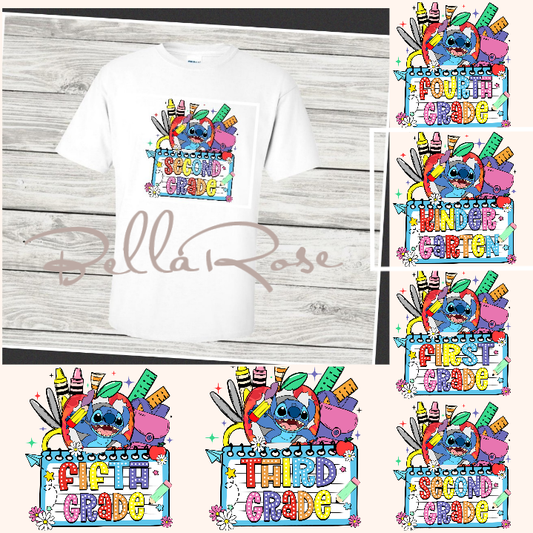 1001-Blue Alien Crayon Back to School Shirt
