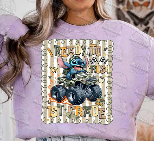 1027 - Blue Alien Back to School Moster Truck Brown