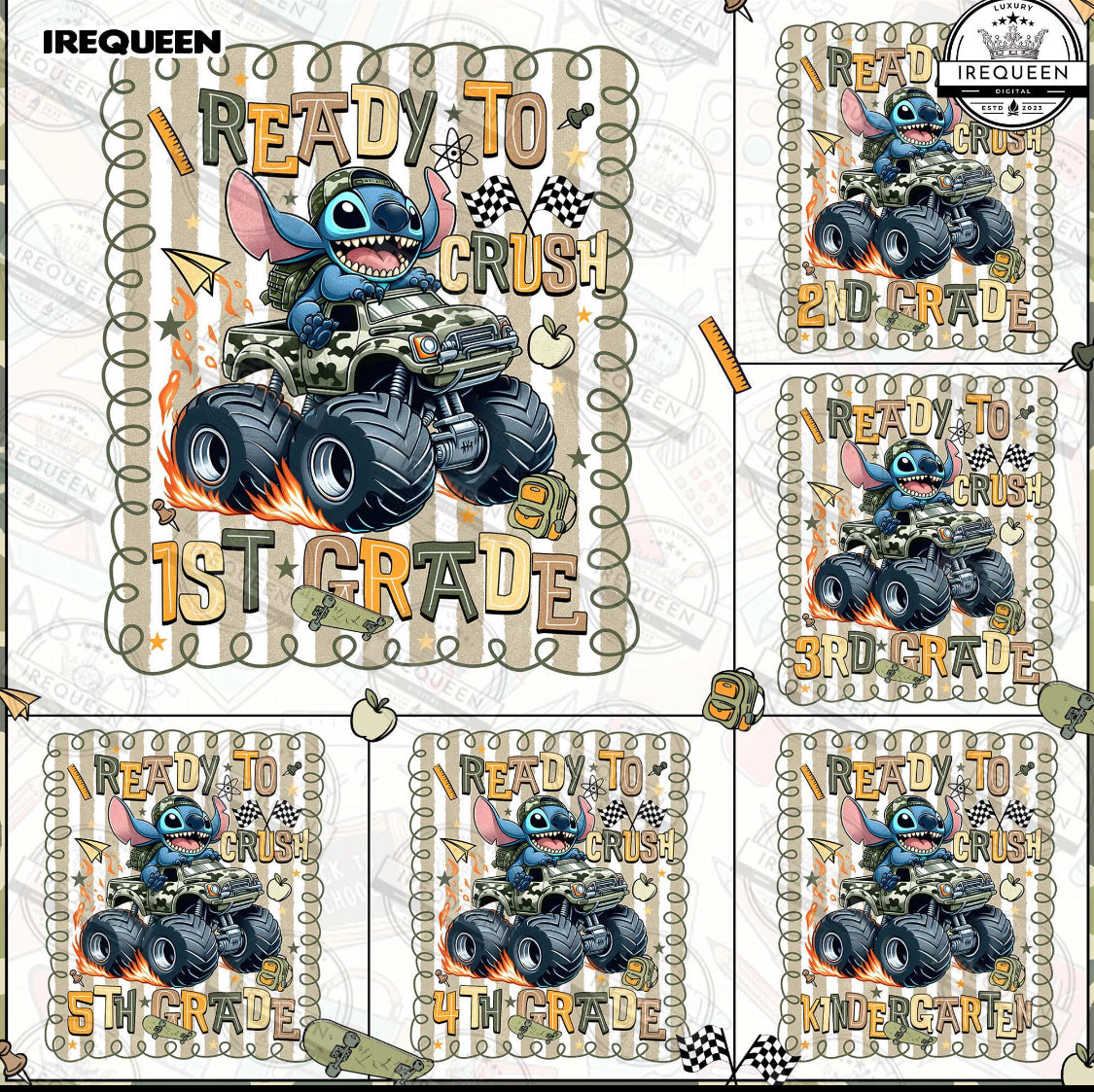 1027 - Blue Alien Back to School Moster Truck Brown