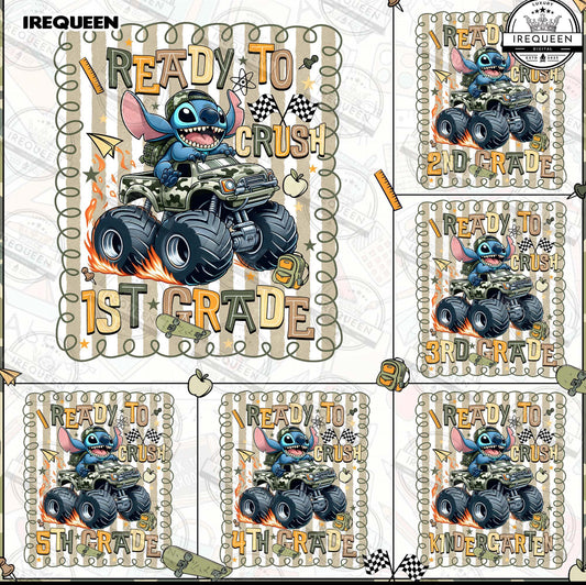1027 - Blue Alien Back to School Moster Truck Brown