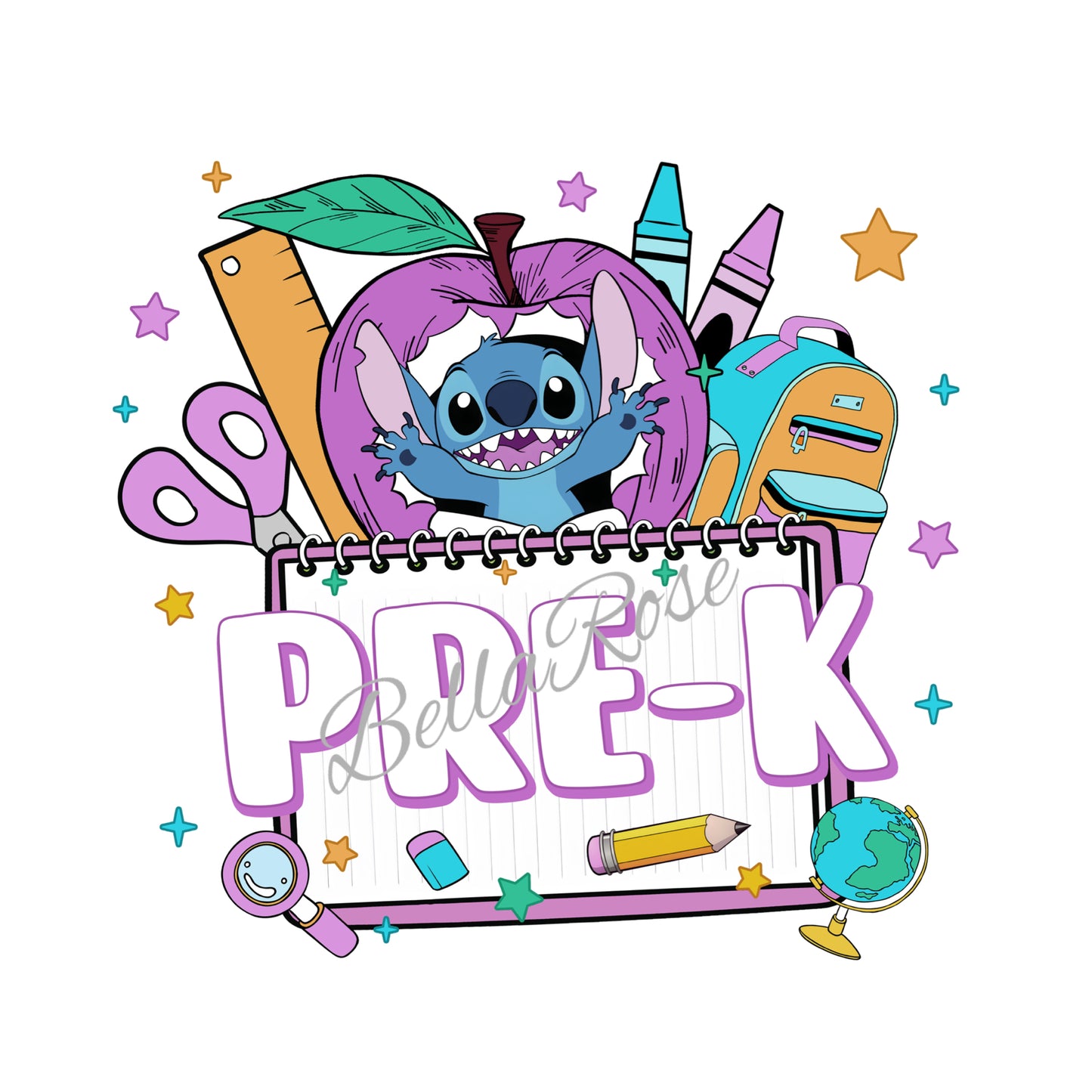 1003-Blue Alien Purple Apple Back to School Shirt