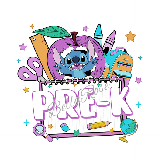 1003-Blue Alien Purple Apple Back to School Shirt