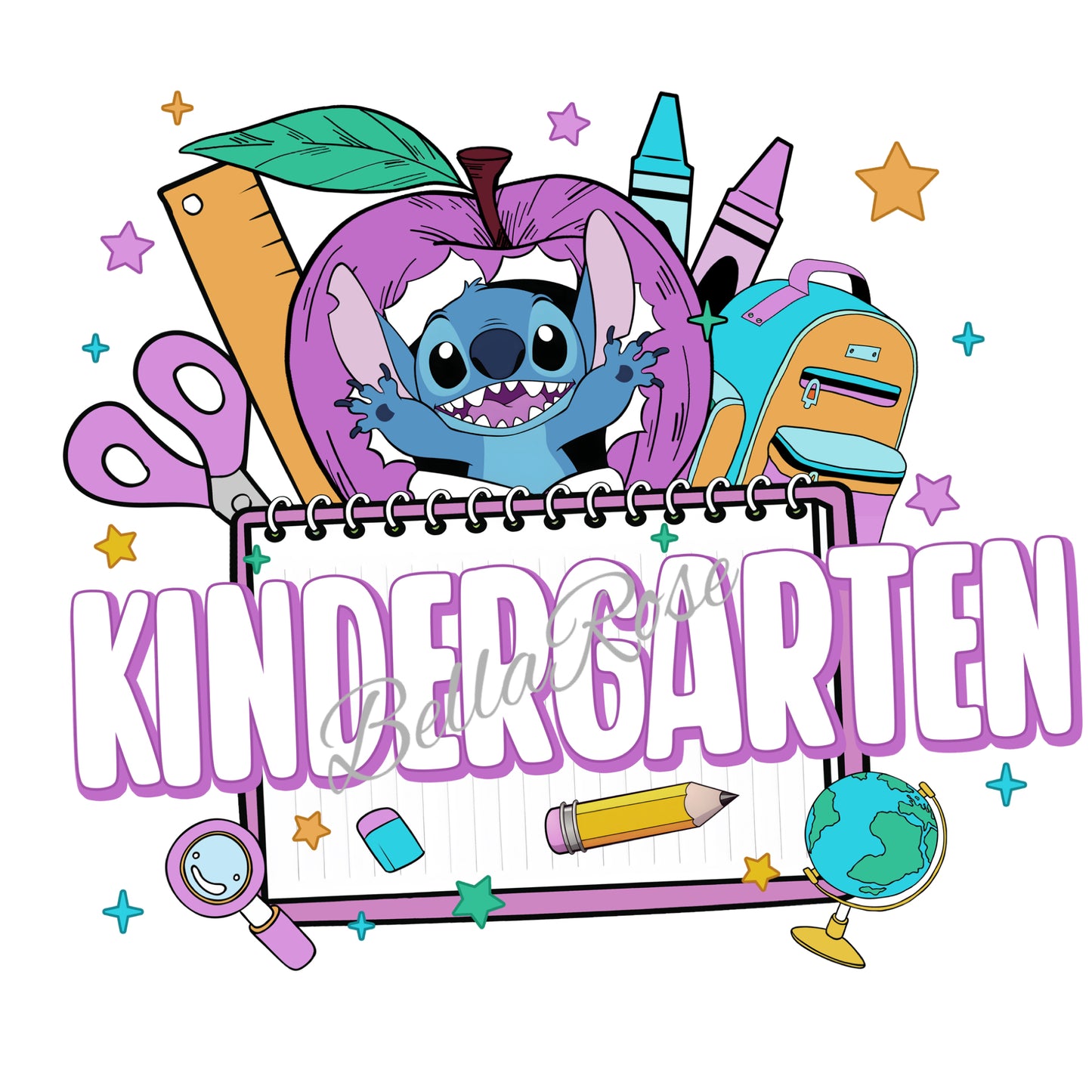 1003-Blue Alien Purple Apple Back to School Shirt