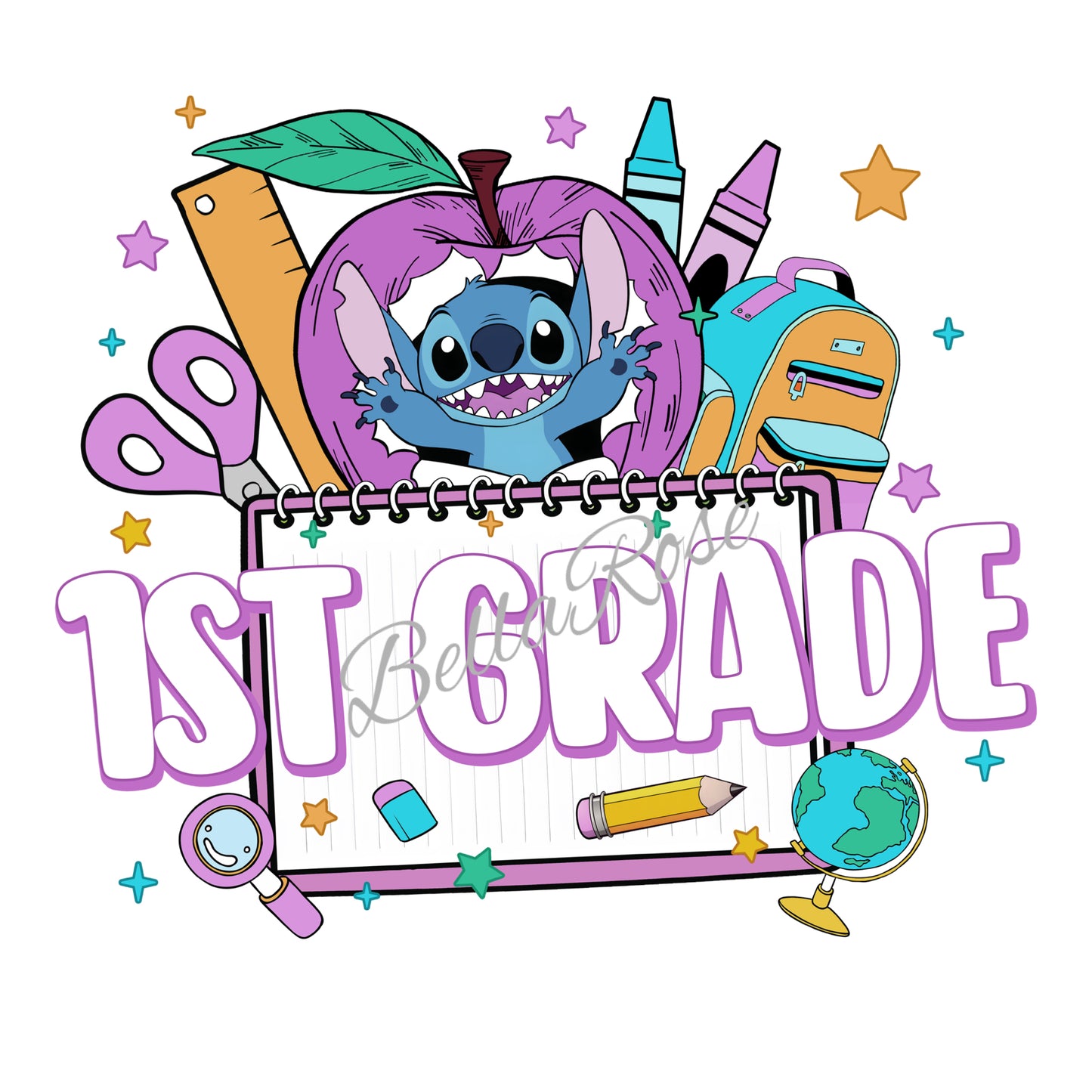 1003-Blue Alien Purple Apple Back to School Shirt