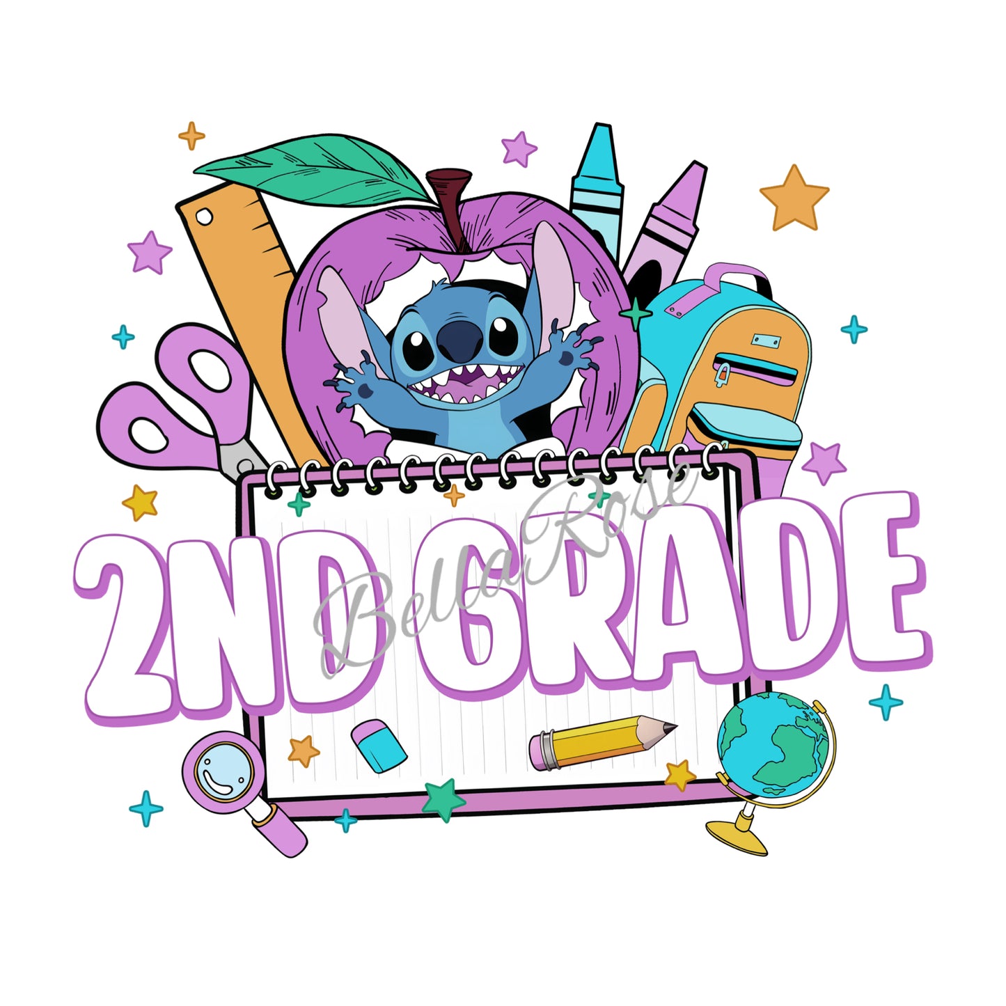 1003-Blue Alien Purple Apple Back to School Shirt