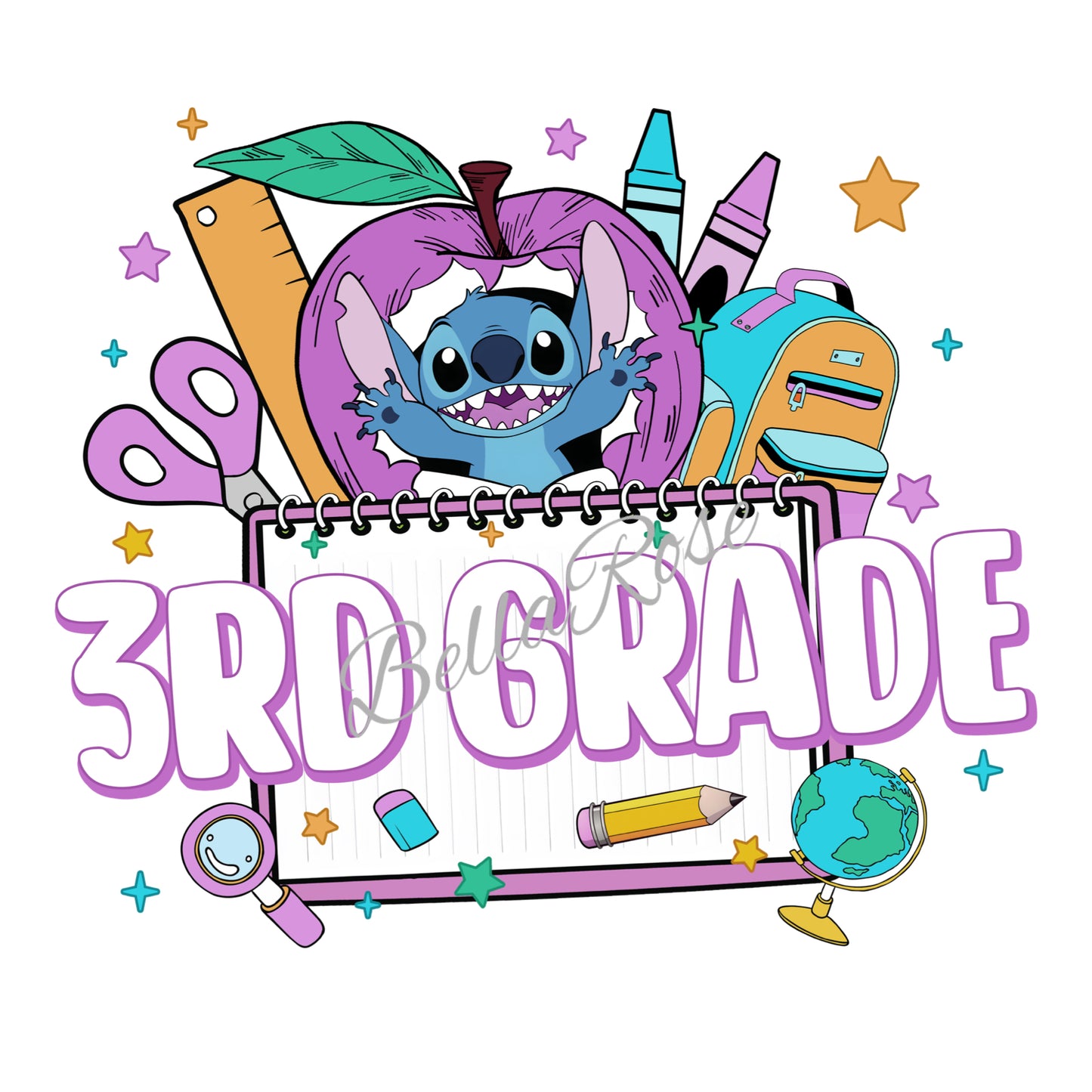 1003-Blue Alien Purple Apple Back to School Shirt
