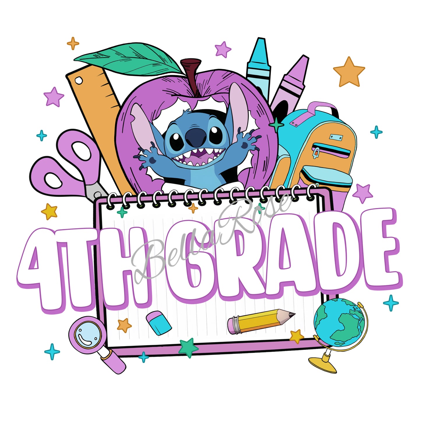 1003-Blue Alien Purple Apple Back to School Shirt