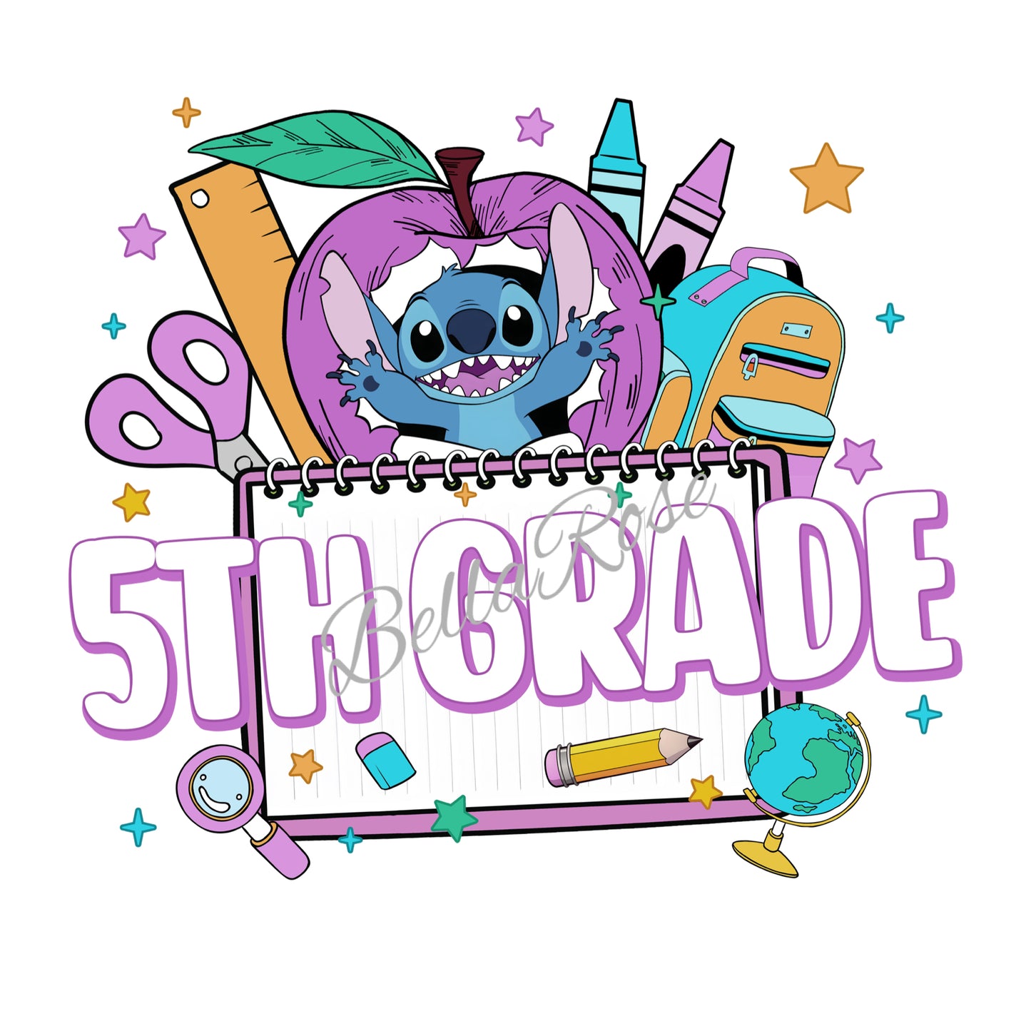 1003-Blue Alien Purple Apple Back to School Shirt