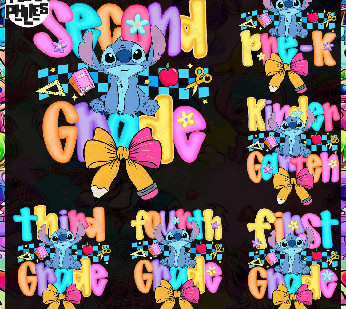 1016-Back to School Blue Alien with a Bow